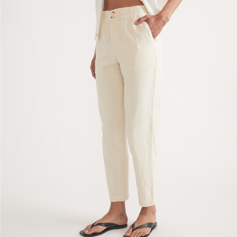 Marine Layer Elle Relaxed Cotton Crop Pants Ecru Off White Small Coastal